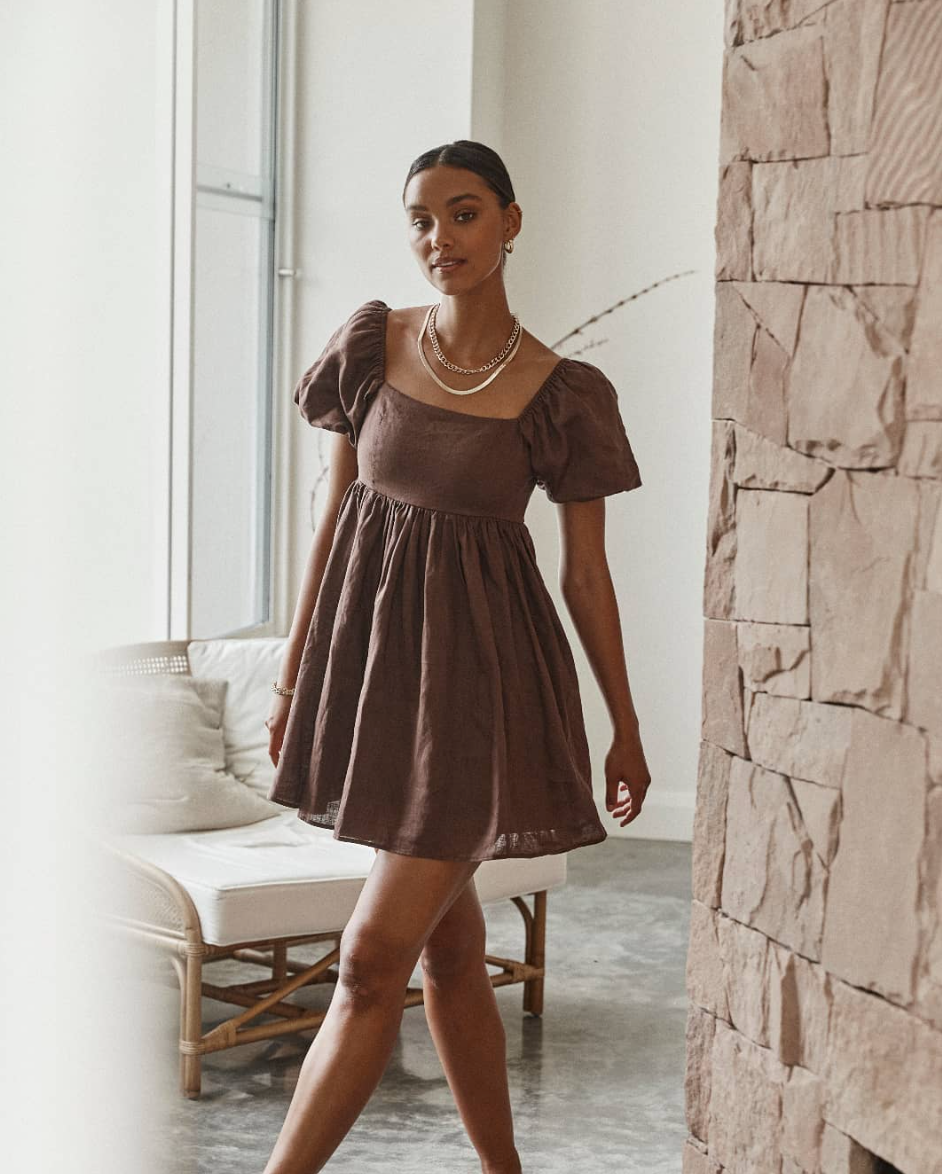 Dissh Danielle Linen Dress - chocolate