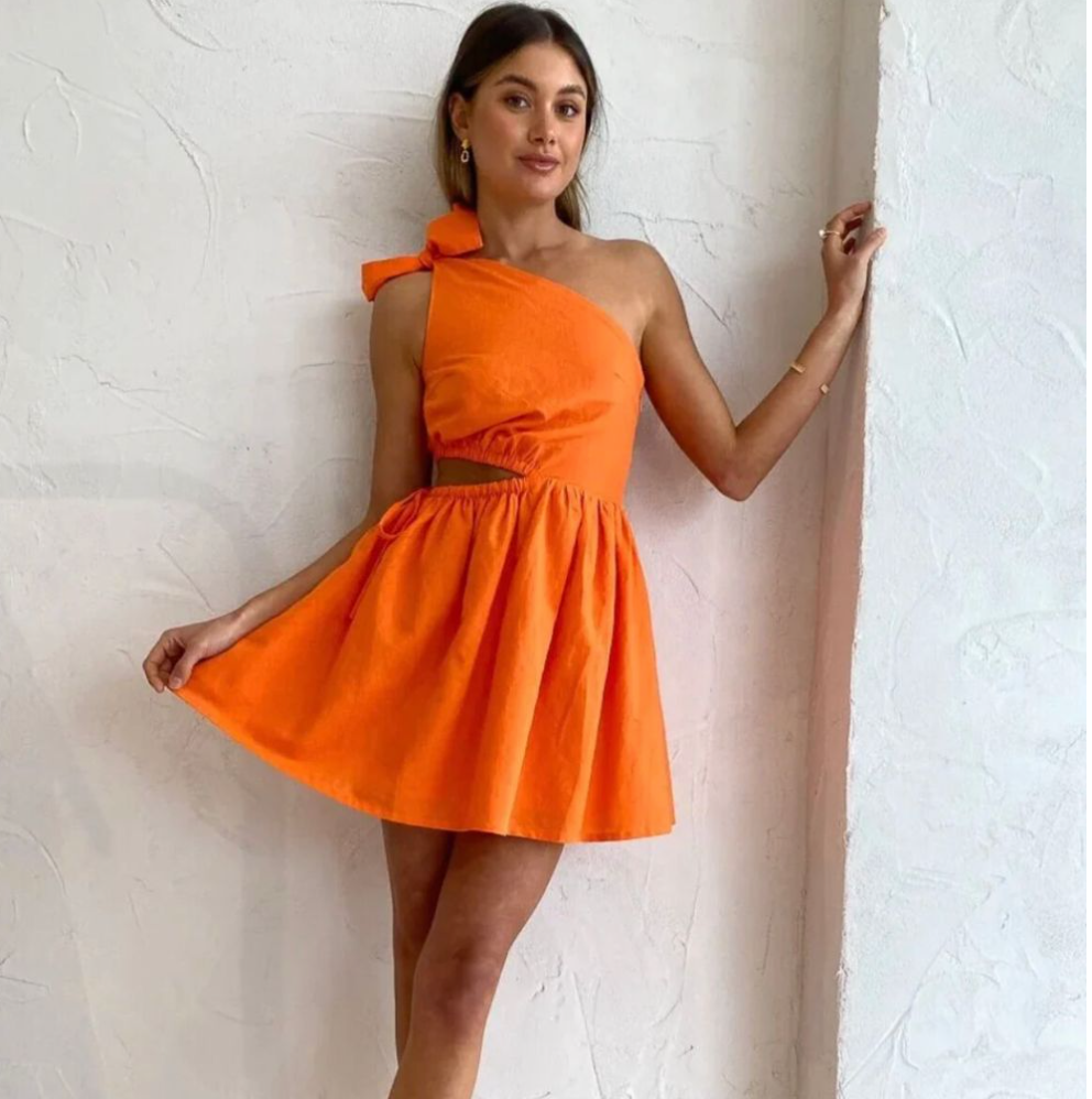 By Nicola Gabriella One Shoulder mini dress - sunkissed orange